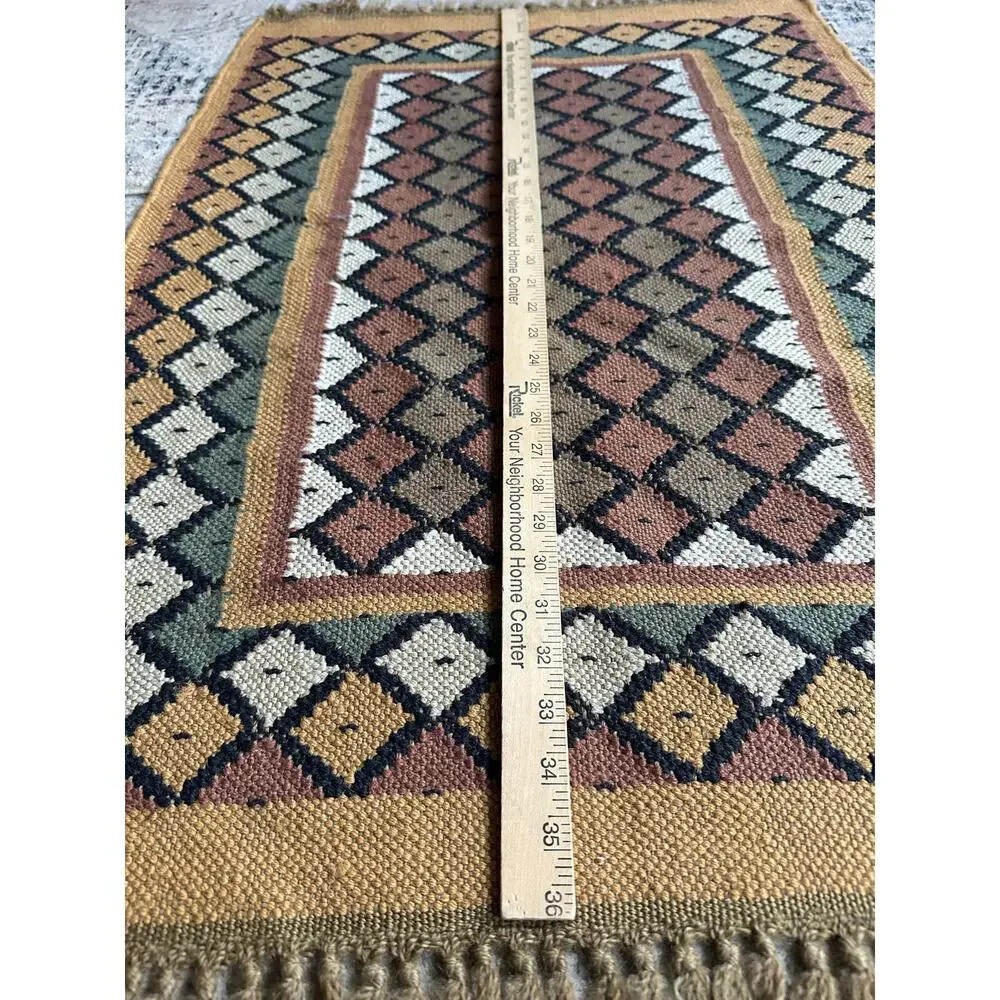 Vintage Turkish Kilim Rug Boho Aztec Rug 37x25” wool jute natural woven